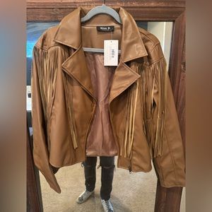 NEW WITH TAGS Faux leather fringe jacket